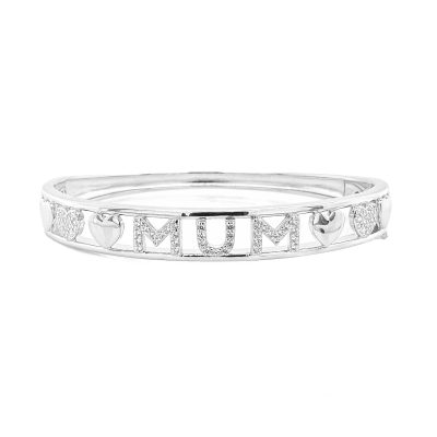925 sterling silver MuM bangle for women with cz stones and hearts.