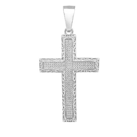 925 sterling silver patterned and stone set cross pendant for men and women large size.