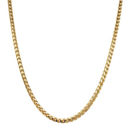 9k, 9ct yellow gold solid foxtail franco chain 2.5 mm wide solid Italian made for men women and kids children.
