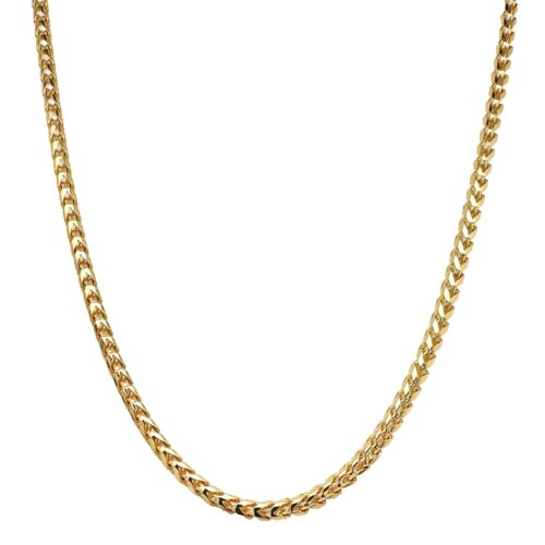9k, 9ct yellow gold solid foxtail franco chain 2.5 mm wide solid Italian made for men women and kids children.