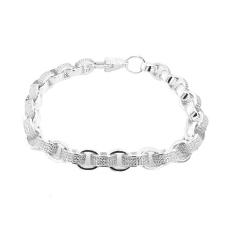 9 mm wide belcher bracelet with solid thick link which are stone set with cubic zirconia stones.