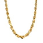 9k yellow gold solid diamond cut rope chain with thick and heavy links 6.5 mm wide.