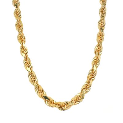 9k yellow gold solid diamond cut rope chain with thick and heavy links 6.5 mm wide.
