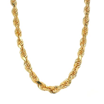 9k yellow gold solid diamond cut rope chain with thick and heavy links 6.5 mm wide.