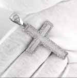 925 Sterling Silver Stone Set and Patterned Cross Pendant - Large Size - Image 3