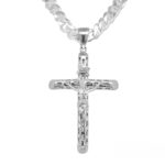 925 sterling silver curb chain and cross pendant with stones heavy for men.