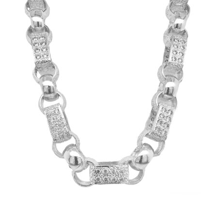 925 sterling silver gypsy link belcher chain with cubic zirconia stones 14.50 mm wide heavy and solid links.