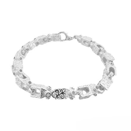 8 mm Lego bracelet in 925 sterling silver solid links for men and women with patterned links, 7 inches, 8 inches and 8.5 inches.