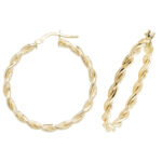9k twisted hoop earring for women with diamond cut pattern tube design.