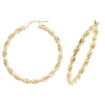 9k twisted hoop earring for women with diamond cut pattern tube design.