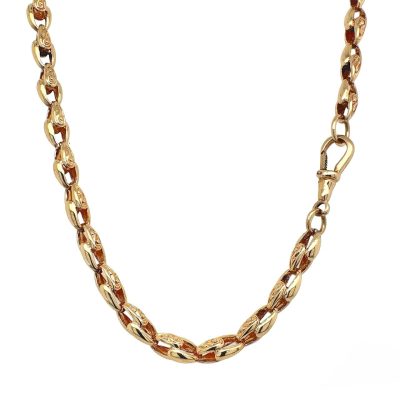 9k Yellow Gold tulip chain with solid links 20 inches long and 5.5 mm wide.