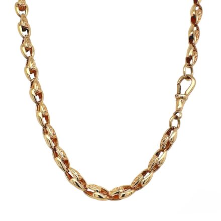 9k Yellow Gold tulip chain with solid links 20 inches long and 5.5 mm wide.
