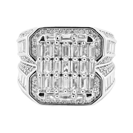 925 sterling silver square baguette stones for men 15 mm wide.