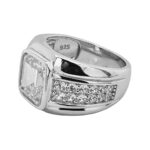Emerald Cut signet ring pinky ring for men in sterling silver with cz stones.