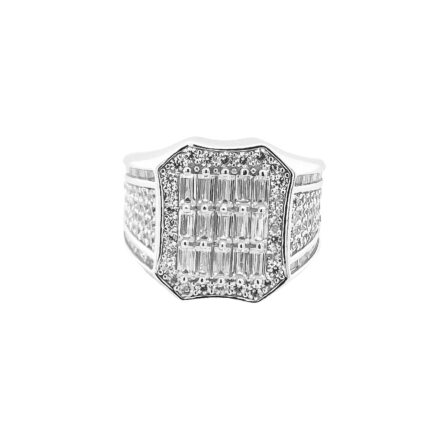 925 sterling silver signet ring for men with round and baguette stones.
