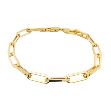 9k Yellow gold Paper clip bracelet 5.5 mm wide for women solid 8 inches.