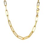 9k yellow gold solid paper clip chain for women 20, 22, 24 inches.