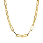 9k yellow gold solid paper clip chain for women 20, 22, 24 inches.