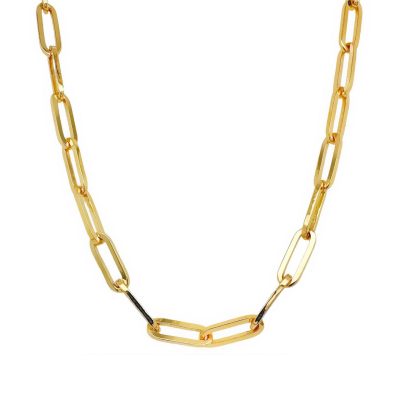 9k yellow gold solid paper clip chain for women 20, 22, 24 inches.