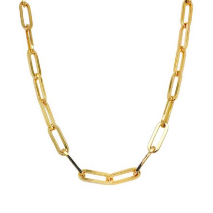 9k yellow gold solid paper clip chain for women 20, 22, 24 inches.