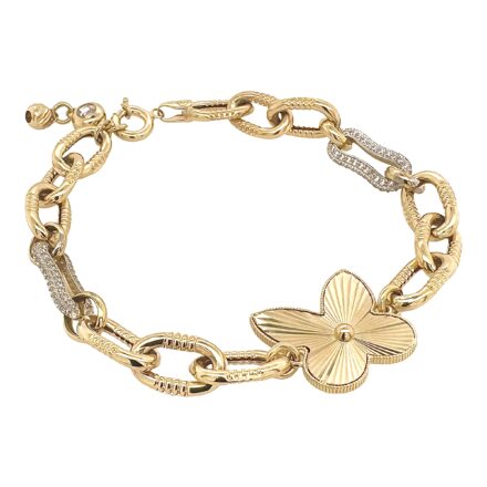 14k yellow gold semi solid fancy bracelet with cubic stones.