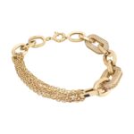 14k yellow gold solid bracelet chain styled with cz stones for ladies.