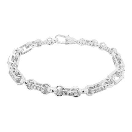 Stone set gypsy link bracelet in 925 sterling silver solid for women and children kids.