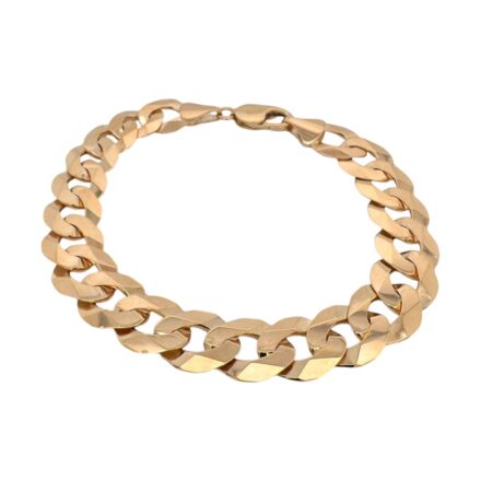 9k Yellow gold curb bracelet 12.50 mm wide solid bevelled style for men.