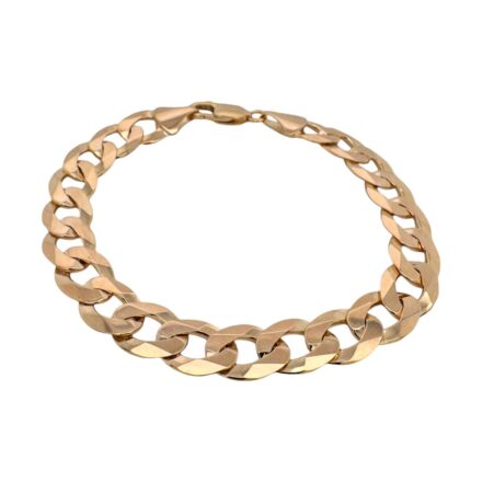 9k Yellow gold curb bracelet 10 mm wide solid bevelled style for men.