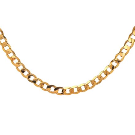 9k yellow gold solid curb chain flat bevelled thick links, 8.5 mm wide.