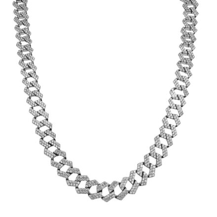 925 sterling silver cuban chain 8 mm wide stone set cubic zirconia stones prog style vvs.