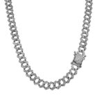 925 sterling silver cuban chain 8 mm wide stone set cubic zirconia stones prog style vvs.