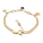 14k yellow gold semi solid charm bracelet for ladies and women 6.5 mm wide heart padlock and star charm.