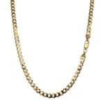 9k yellow gold solid flat bevelled curb chain 4 mm wide for men women and kids from 18 to 24 inches.