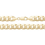 9k Yellow gold solid curb chain 10 mm wide for men flat bevelled design.