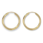 9k yellow gold solid hoop sleepers hoops for men women and kids 2 mm wide in all sizes.
