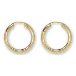 9k yellow gold solid hoop sleeper earrings for men women and ladies 2.5 mm wide.