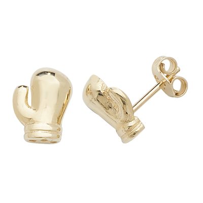 9k yellow gold solid boxing glove stud earrings for men and kids.