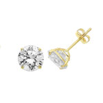 9k yellow gold solid stud earrings with 4 claw setting with cubic zirconia stones.