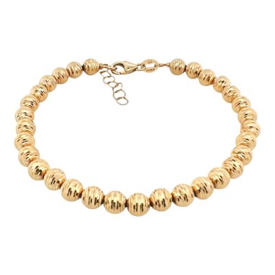 14k Yellow Gold diamond cut ball bead bracelet for ladies with adjustable size 6.5 to 7.5 inches 5 mm wide.