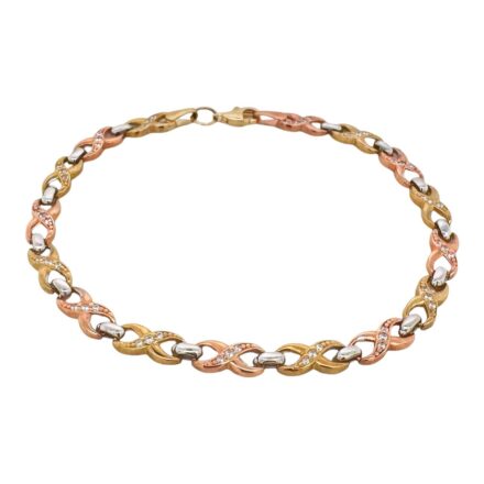 9k tri colored white, yellow and rose gold infinity designed ladies/ women bracelet.