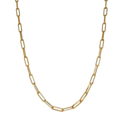 9k Yellow gold solid paper clip chain for ladies and women 3 mm wide in 18 and 20 inches.