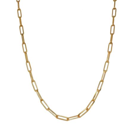 9k Yellow gold solid paper clip chain for ladies and women 3 mm wide in 18 and 20 inches.