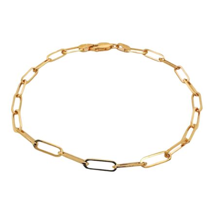 9k Yellow gold Paper clip bracelet 3.5 mm wide for women solid 8 inches.