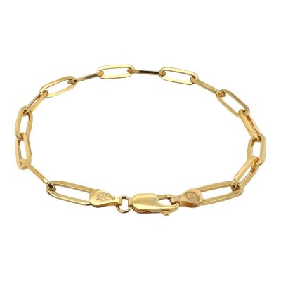 9k Yellow gold Paper clip bracelet 4.5 mm wide for women solid 8 inches.
