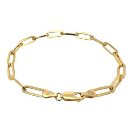 9k Yellow gold Paper clip bracelet 4.5 mm wide for women solid 8 inches.