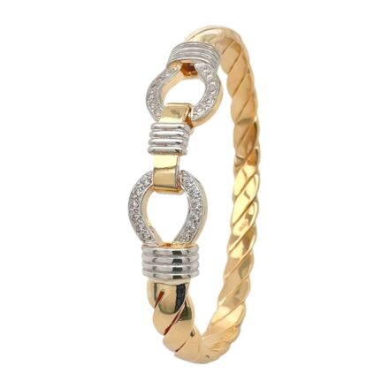 9k Yellow Gold Double Hook Bangle set with cubic zirconia stones, in 14x8 mm width