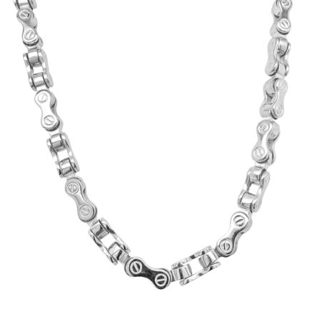 925 Sterling silver bike chain for men with intricate design and solid metal UK Hallmarked 6 mm wide.