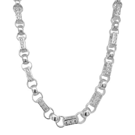 925 sterling silver stone set gypsy link chain 8 mm wide for men and women solid link with square shaped links.