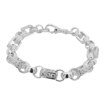 925 sterling silver Square shaped gypsy link belcher for men and women with cubic zirconia stones solid links.